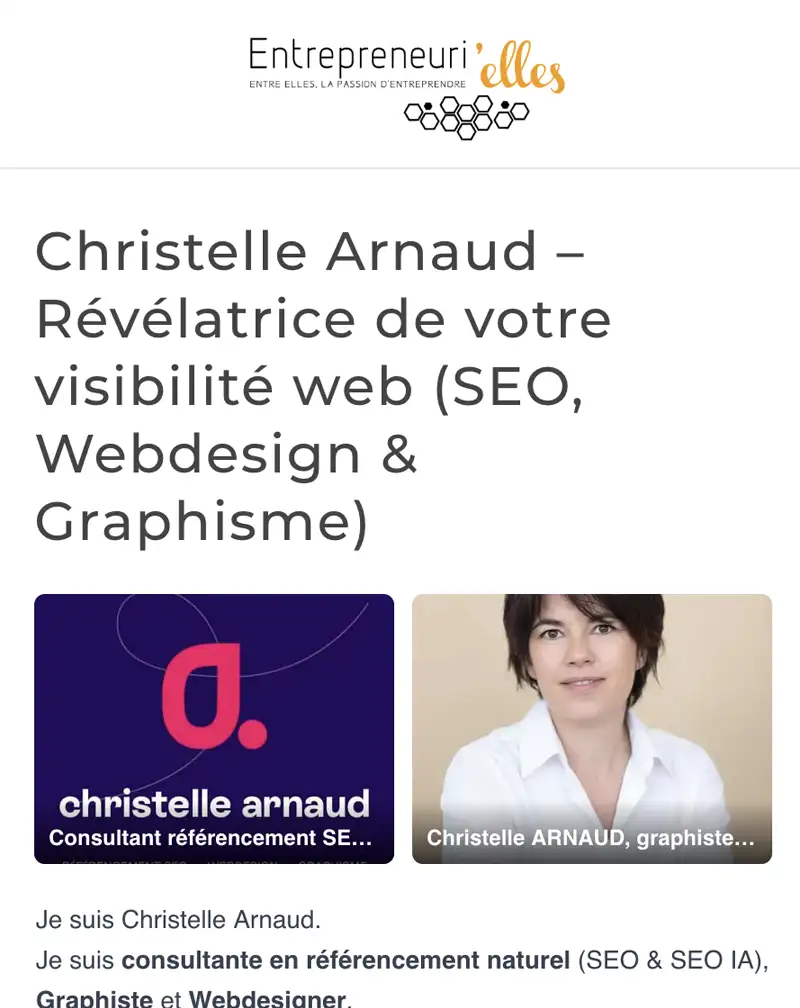 Profil sur l'annuaire du réseau Entrepreneurielles